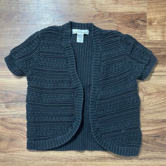 Jones New York Sport Womens Cardigan Black Short Sleeve Open Front Sweater Sz S - Picture 1 of 7